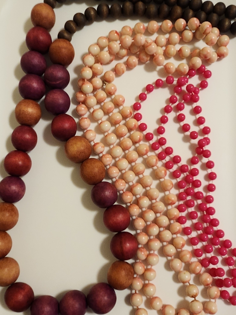 Vintage Plastic And Wood Necklace Lot Of Three - Pink/Coral Tones